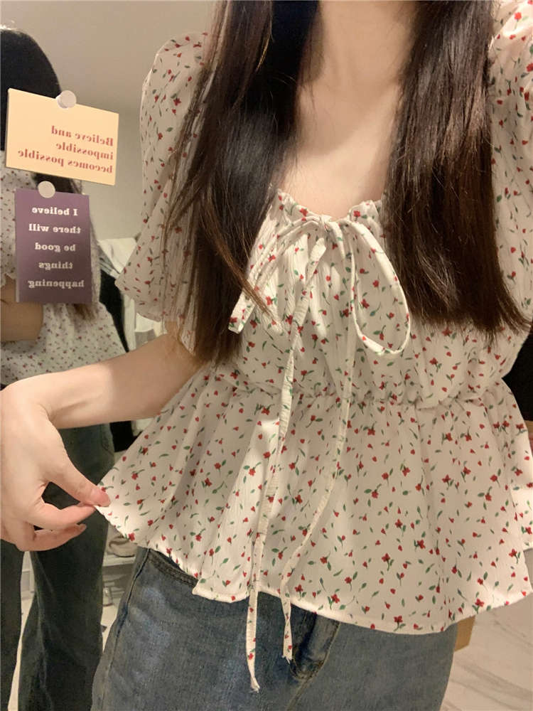 花柄 ファッション 夏向け 小花柄 パフスリーブ チュニック ブラウス