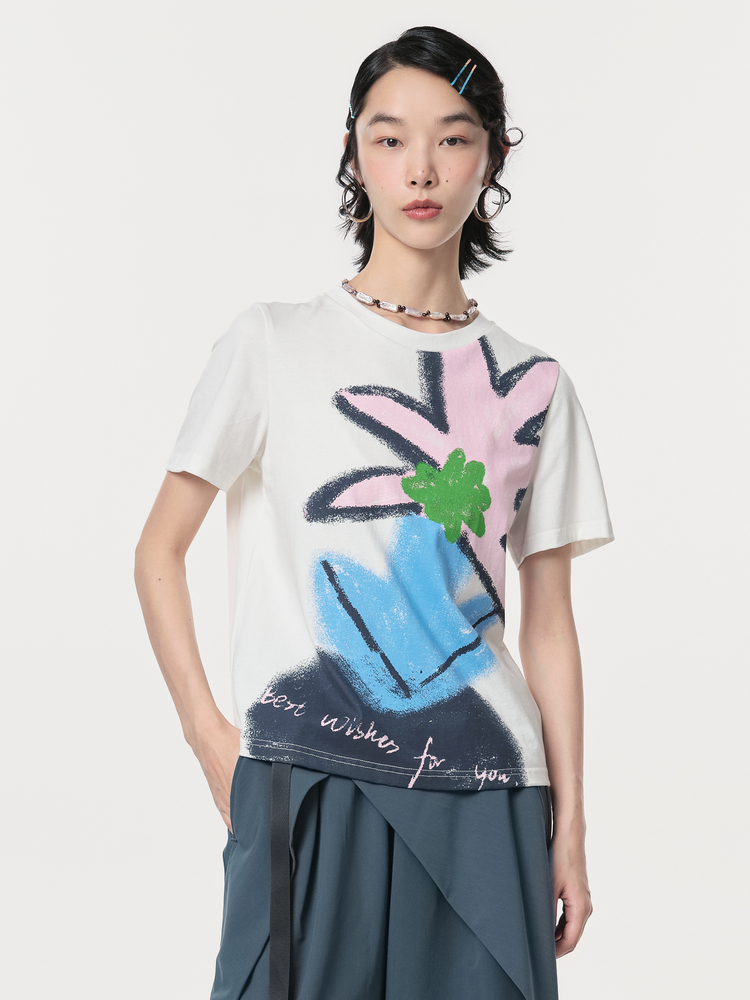 花柄 ファッション アートフルブルーム 花模様Tシャツ