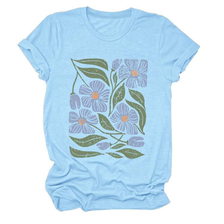 花柄 ファッション 優美な花園プリント 半袖Tシャツ