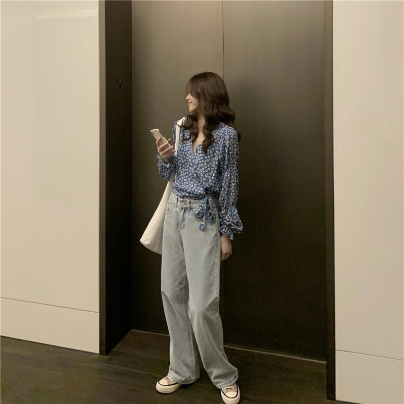 花柄 ファッション 小花柄 パフスリーブ Vネック Tシャツ 体型カバー