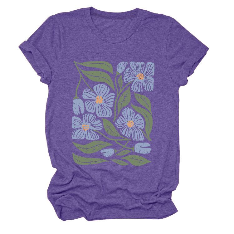 花柄 ファッション 優美な花園プリント 半袖Tシャツ