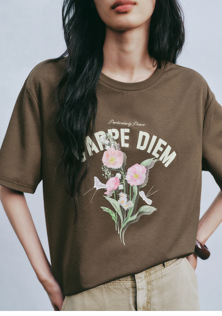花柄 ファッション 今を楽しむ花束 ゆったりTシャツ