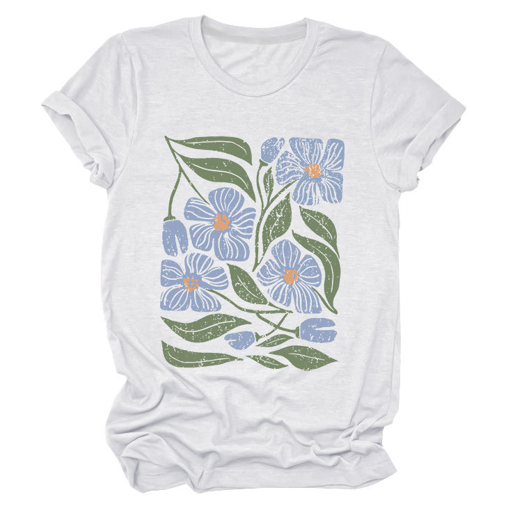 花柄 ファッション 優美な花園プリント 半袖Tシャツ