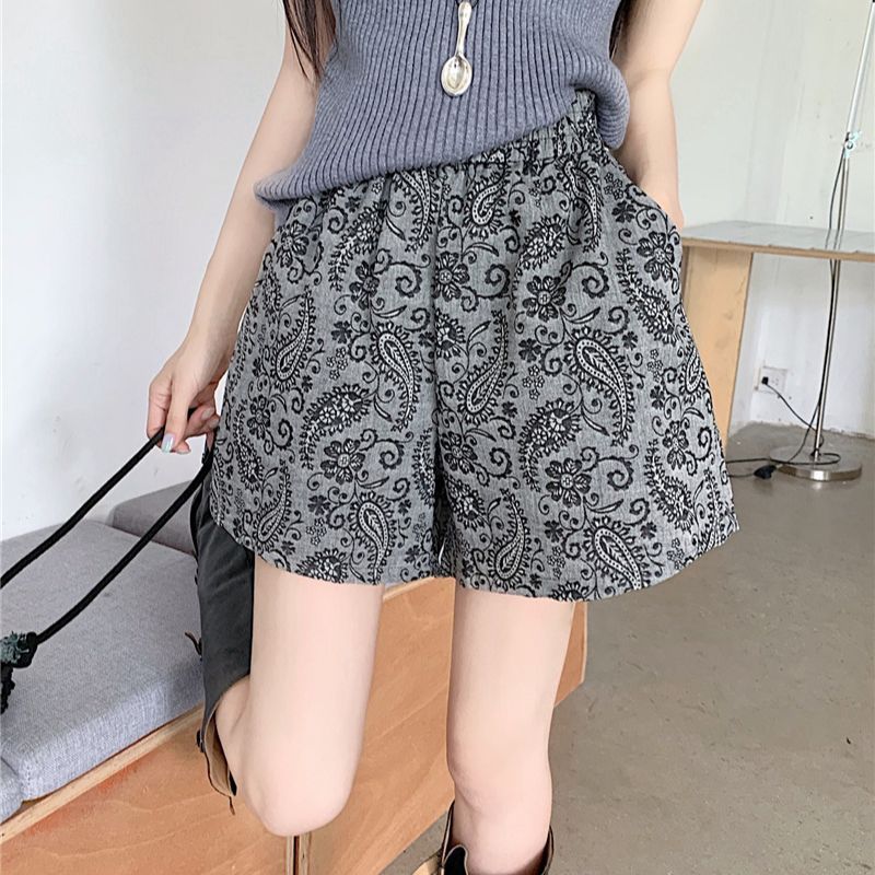 花柄 ファッション 優美な唐草模様のワイドショートパンツ