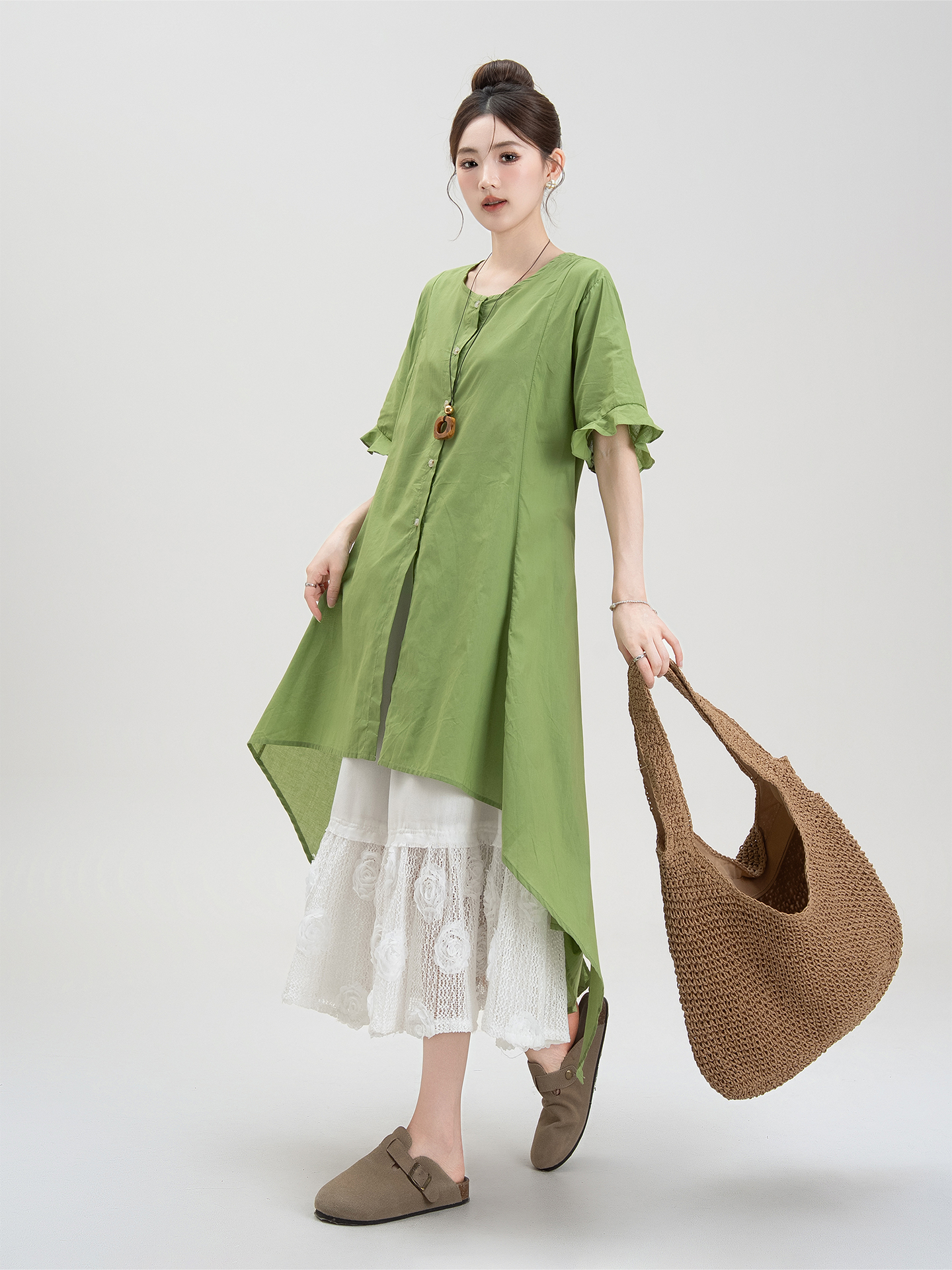 花柄 ファッション レース花模様 重ね層ロングスカート
