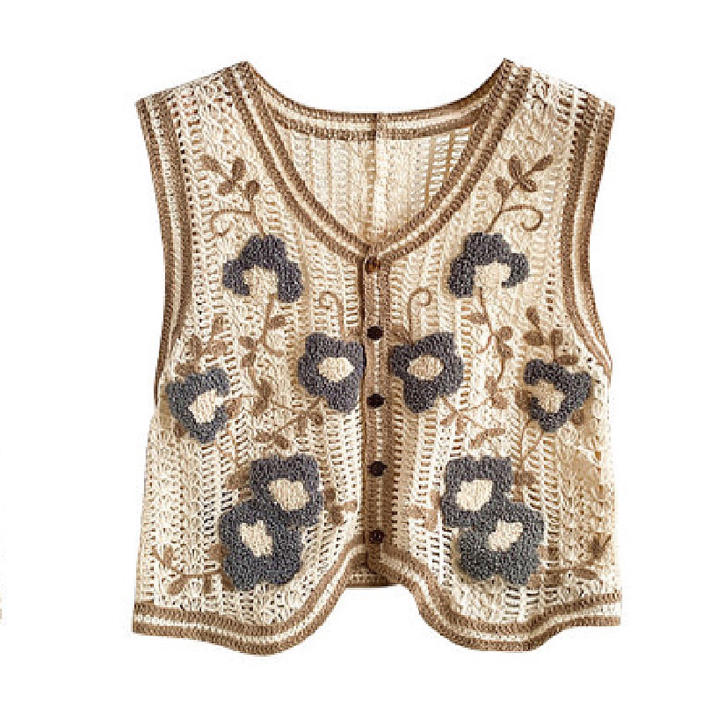 花柄 ファッション 花柄刺繍 ニットベスト カーディガン 秋冬 レディース