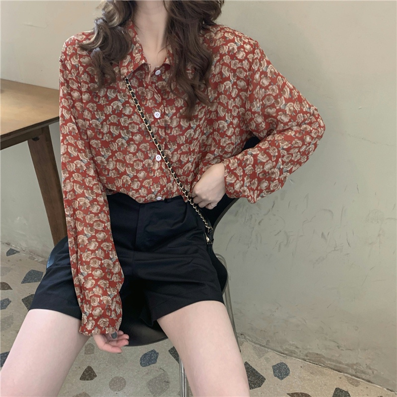 花柄 ファッション レトロ可愛い 小花柄ブラウス ショーパンセット