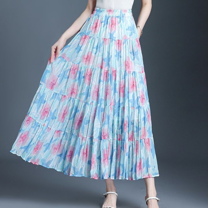 花柄 ファッション 花咲くプリーツマキシスカート