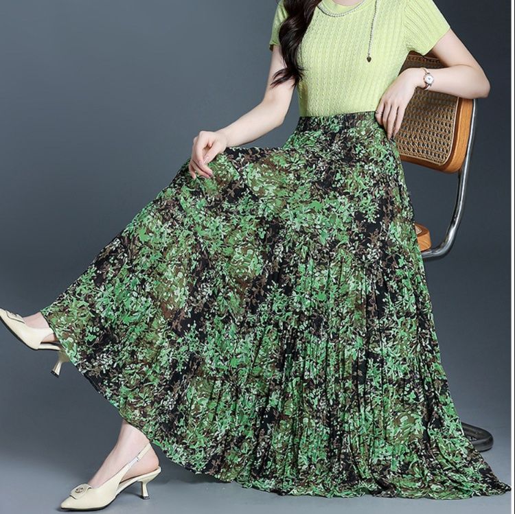 花柄 ファッション 花咲くプリーツマキシスカート