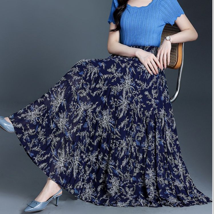 花柄 ファッション 花咲くプリーツマキシスカート