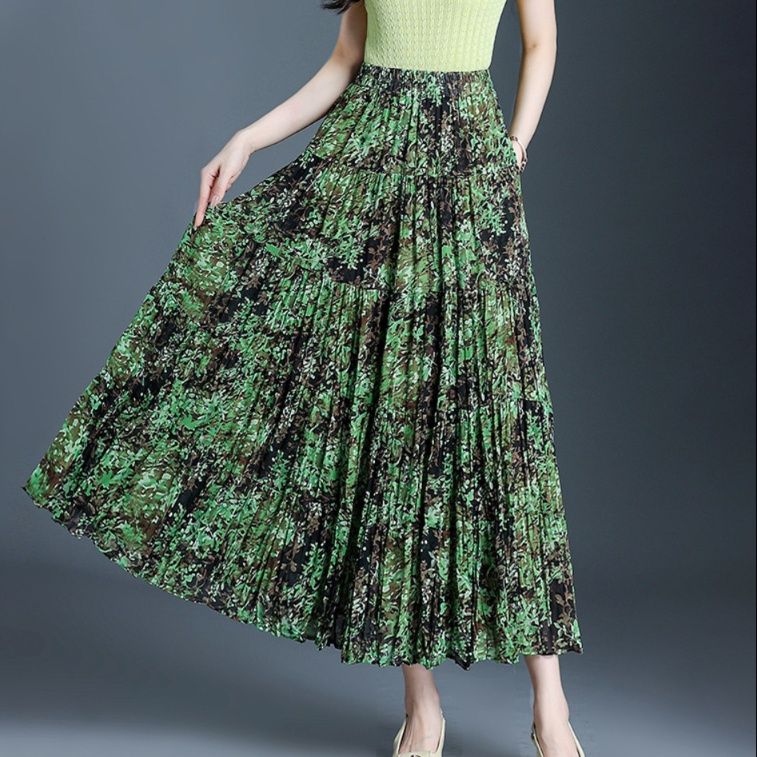 花柄 ファッション 花咲くプリーツマキシスカート