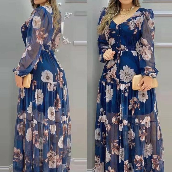 花柄 ファッション 優美な花園シフォンロングワンピース