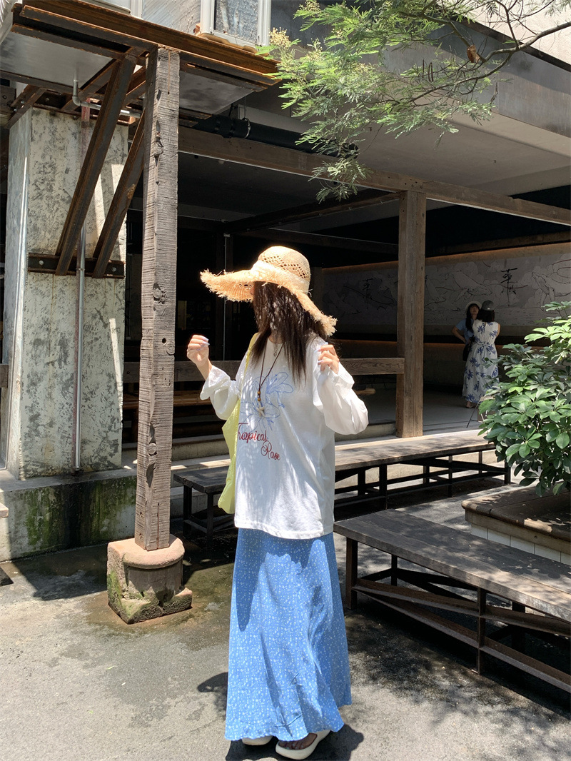 花柄 ファッション 優美な花刺繍 ゆったり長袖Tシャツ