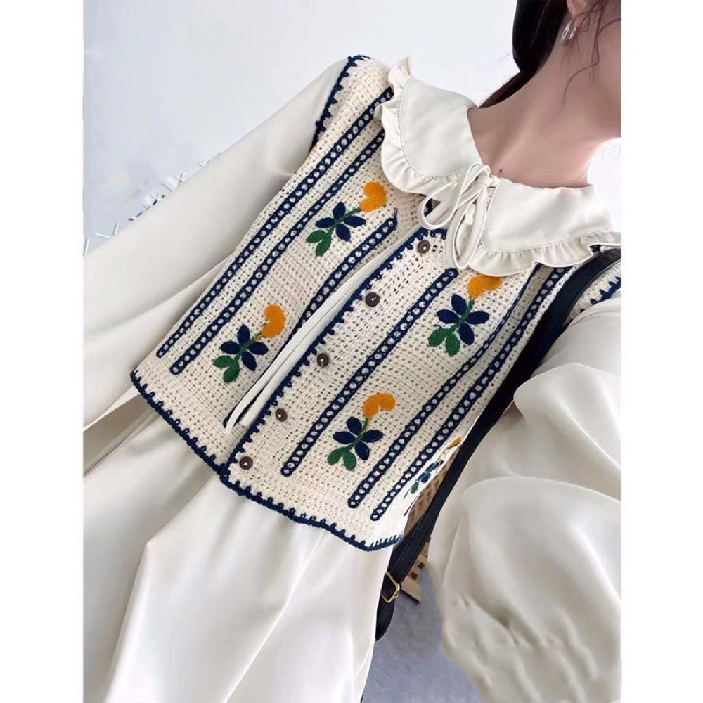 花柄 ファッション 花柄刺繍 ニットベスト カーディガン 秋冬 レディース