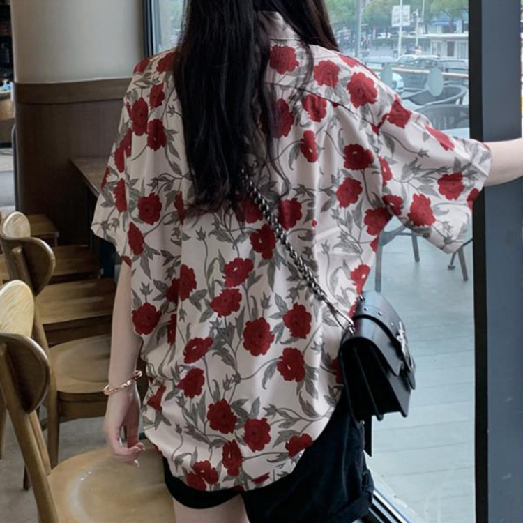 花柄 ファッション 優美な牡丹模様 五分袖ブラウス
