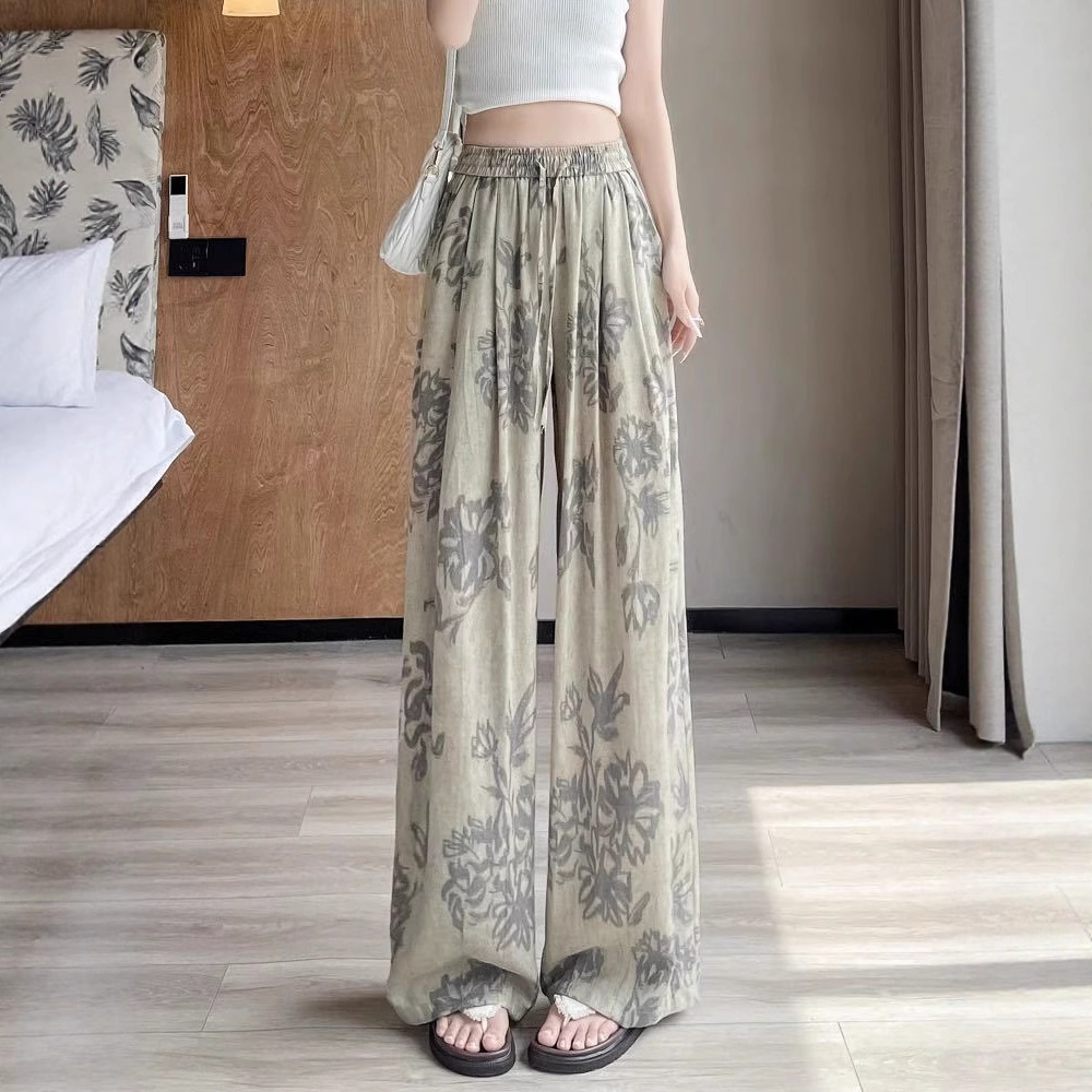 花柄 ファッション 繊細花模様ワイドパンツ