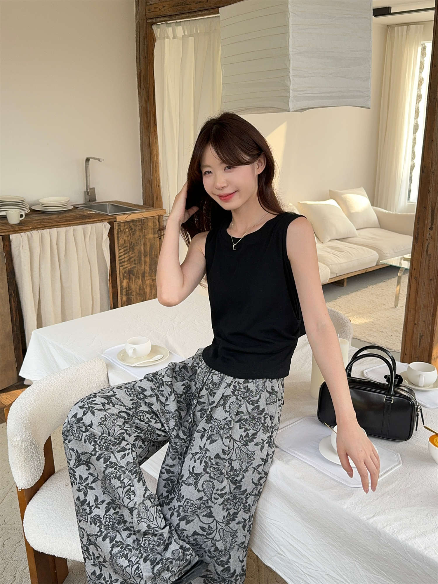 花柄 ファッション 2025夏 花柄ワイドパンツ タンクトップ セットアップ