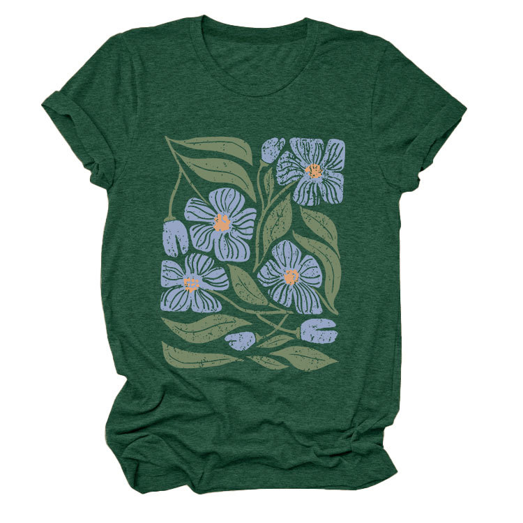 花柄 ファッション 優美な花園プリント 半袖Tシャツ