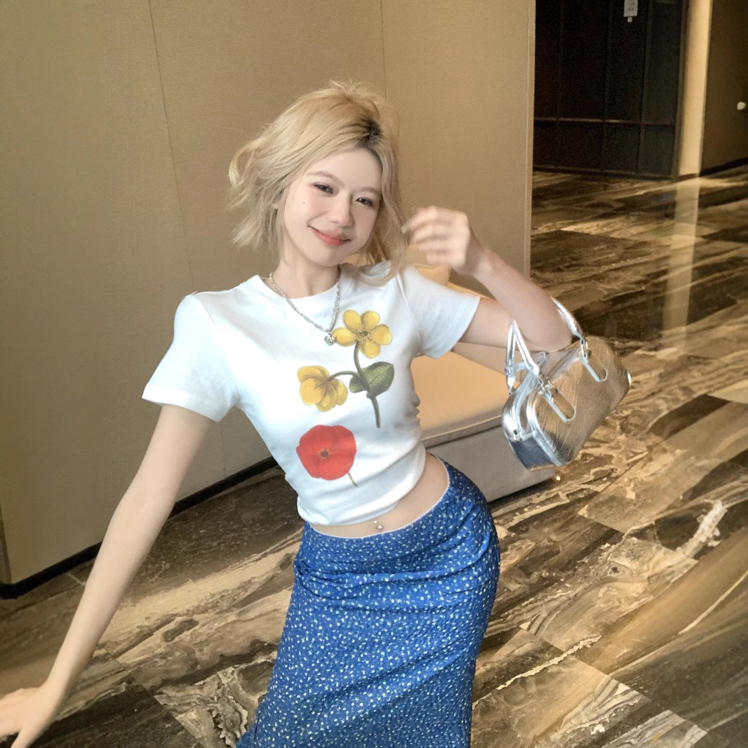 花柄 ファッション 野花の詩 ボタニカル短丈Tシャツ
