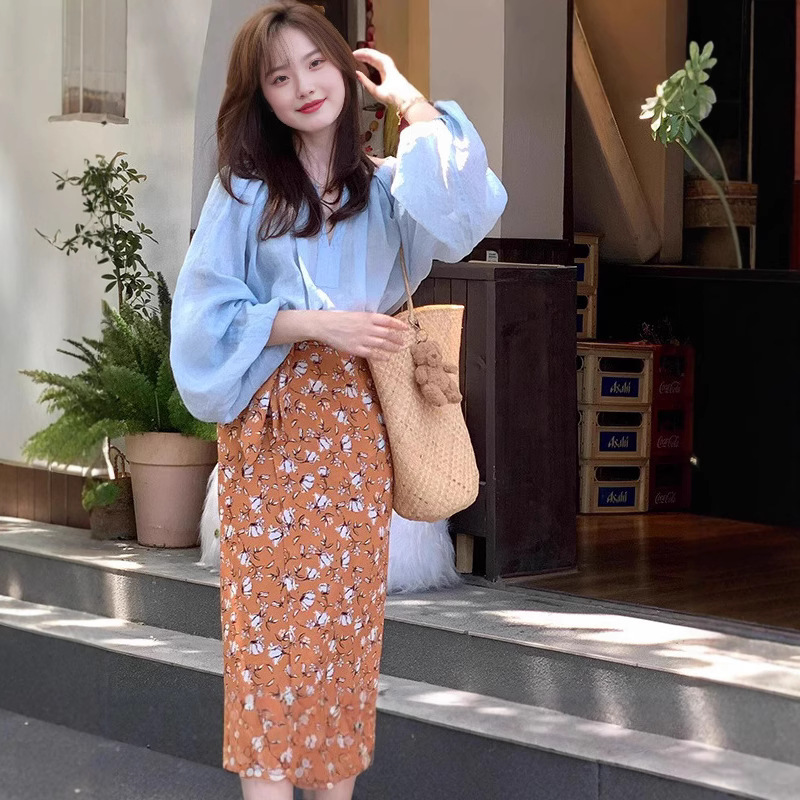 花柄 ファッション 優美な小花柄ロングスカート