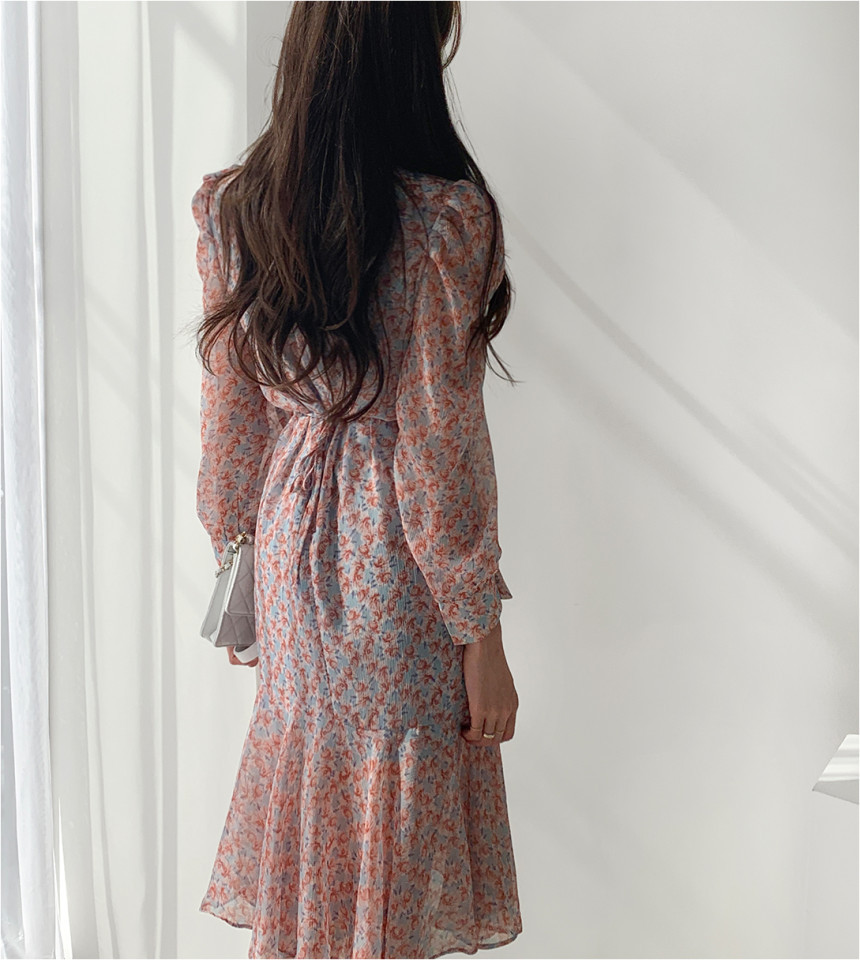 花柄 ファッション 上品な花柄 Vネック ギャザー ロングワンピース