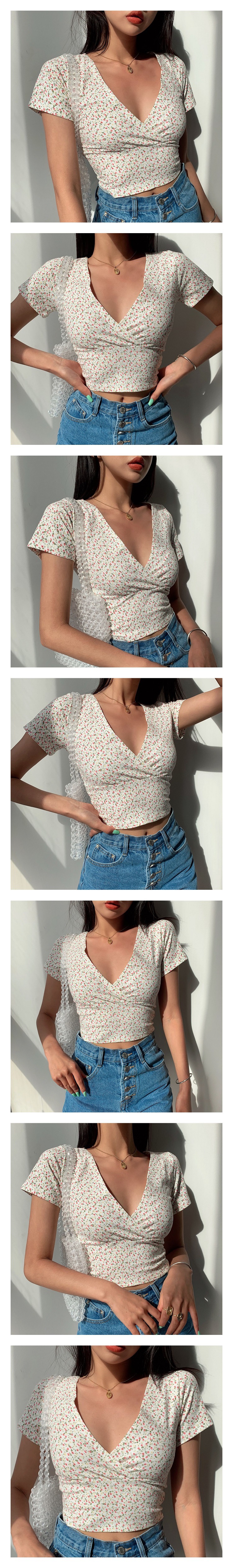 花柄 ファッション 優しい小花カシュクールTシャツ