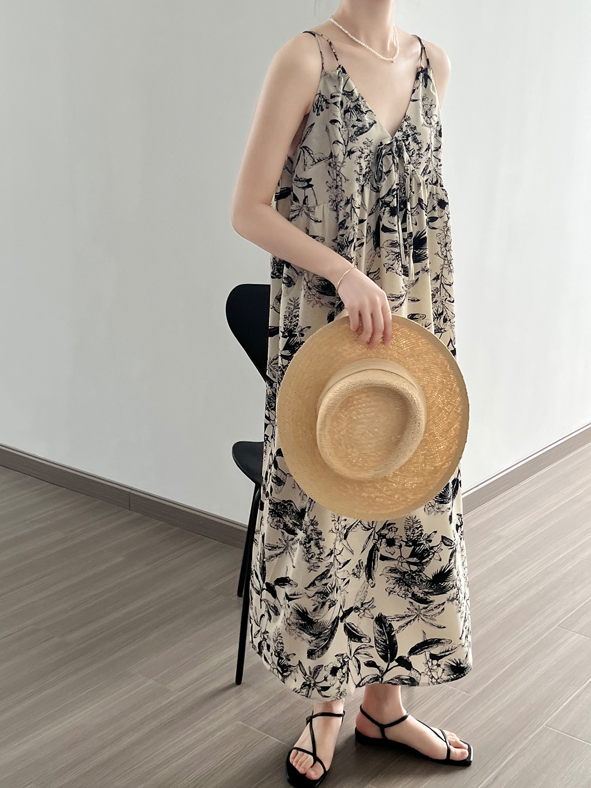 花柄 ファッション 優美な花柄キャミソールロングワンピース
