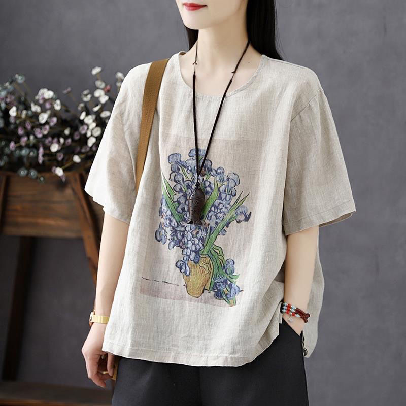 花柄 ファッション 花瓶の物語 リネンアートTシャツ