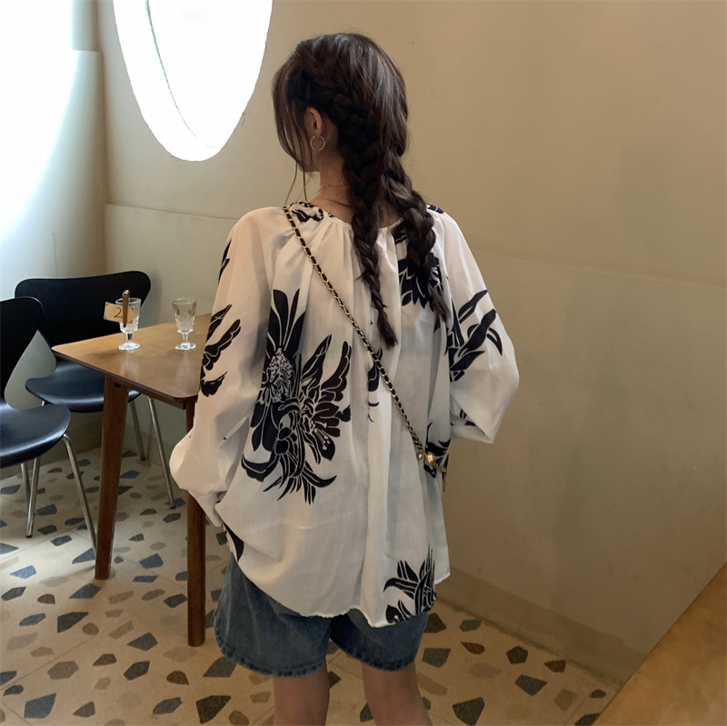 花柄 ファッション 秋映え 花柄ゆったりTシャツ 体型カバー カジュアルトップス