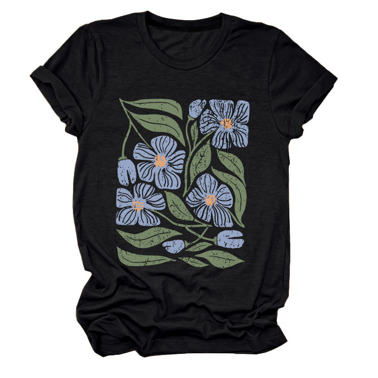 花柄 ファッション 優美な花園プリント 半袖Tシャツ