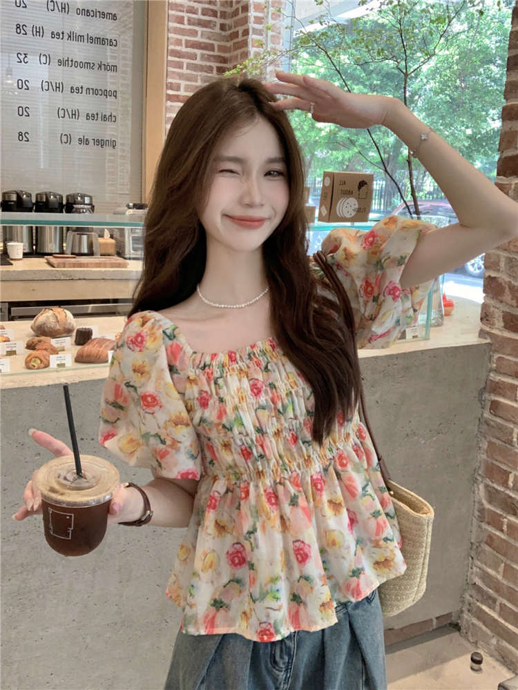 花柄 ファッション レトロ花柄 夏色チュニック ふんわりブラウス