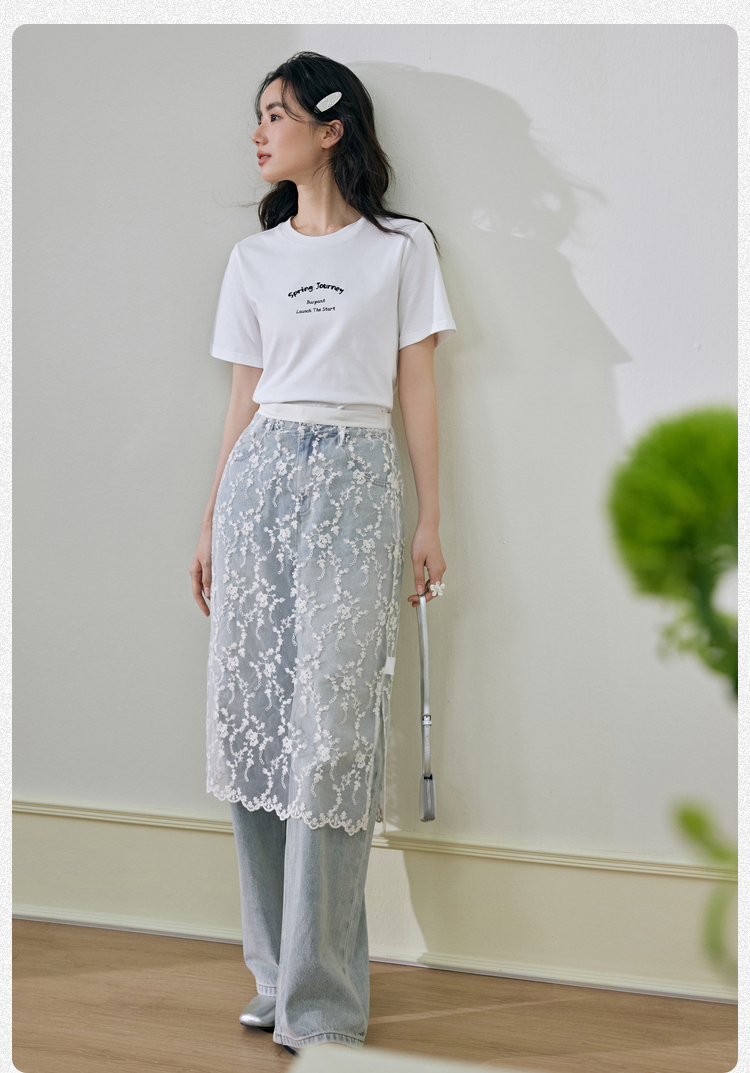 花柄 ファッション 透かし花刺繍レイヤードスカート