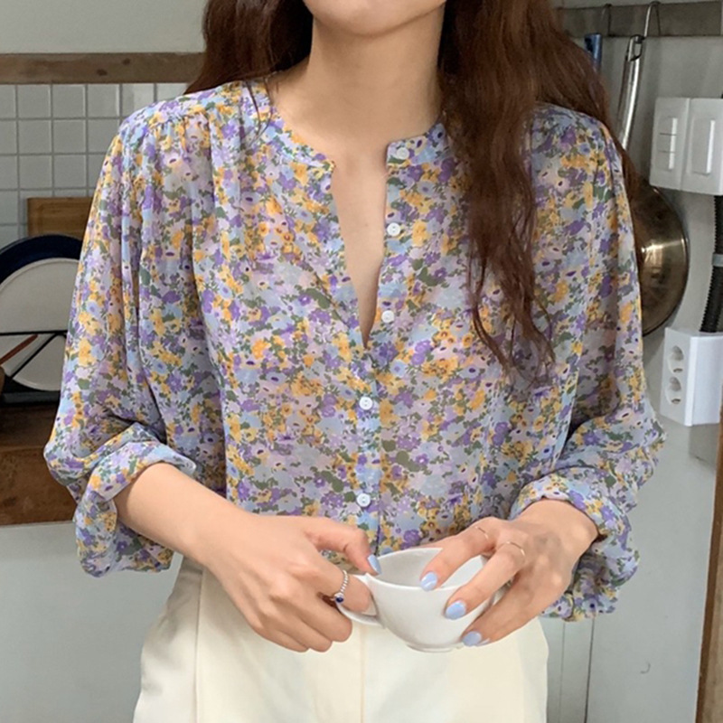 花柄 ファッション 優美なる花園の詩情 スキッパーブラウス