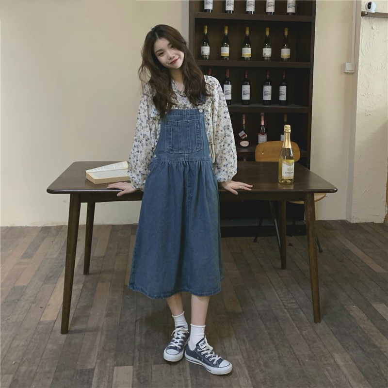 花柄 ファッション 優しい花柄ブラウス サスペンダースカートセット