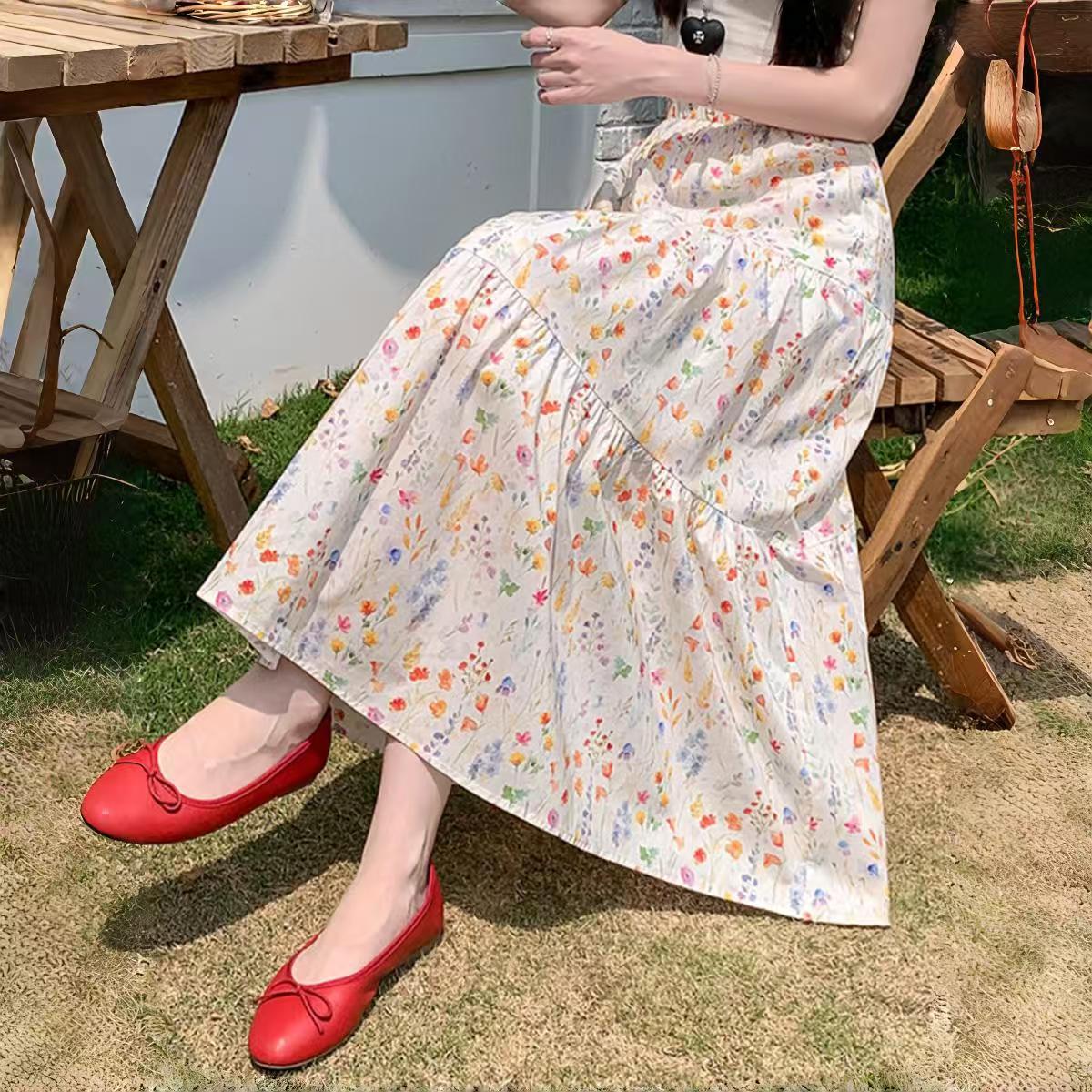 花柄 ファッション 野花散りばめティアードロングスカート