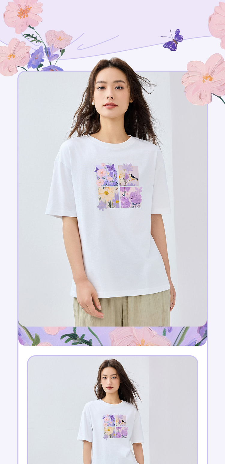 花柄 ファッション 四季の花園 コラージュTシャツ