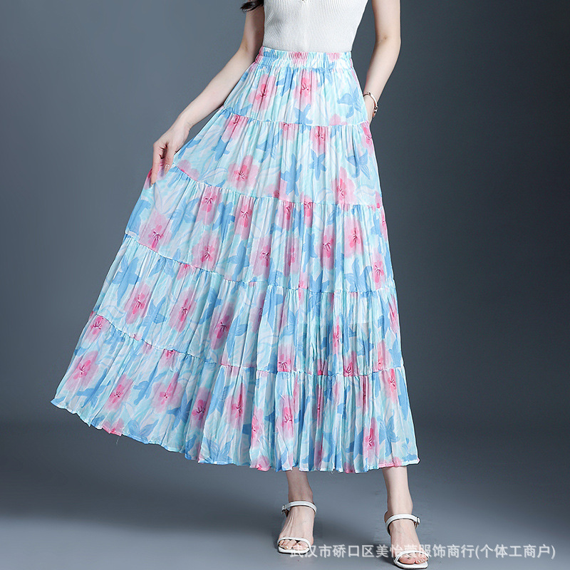 花柄 ファッション 花咲くプリーツマキシスカート