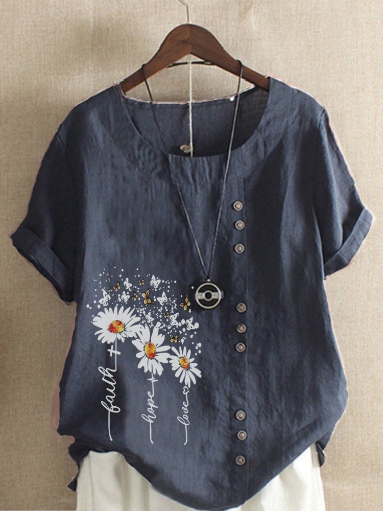 花柄 ファッション 蝶舞う野花刺繍ゆったりチュニック