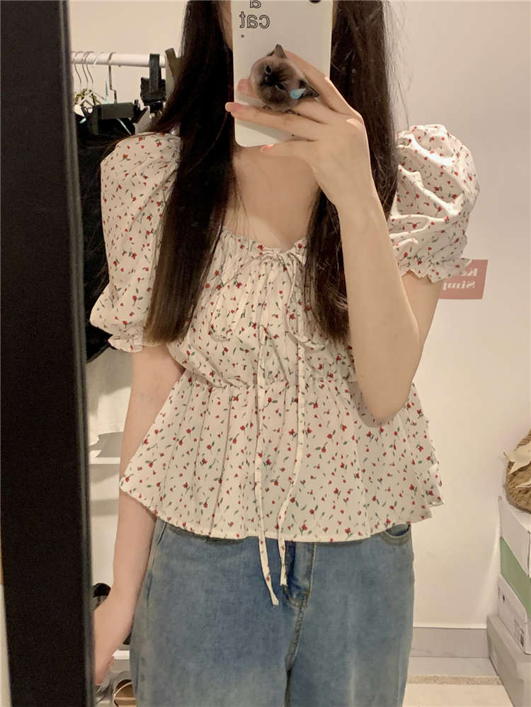 花柄 ファッション 夏向け 小花柄 パフスリーブ チュニック ブラウス