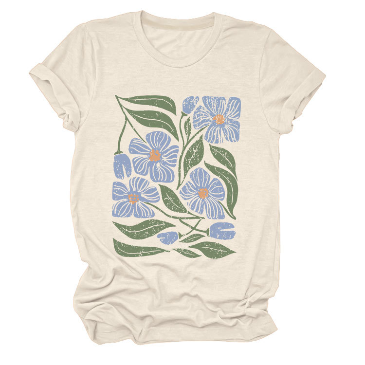 花柄 ファッション 優美な花園プリント 半袖Tシャツ