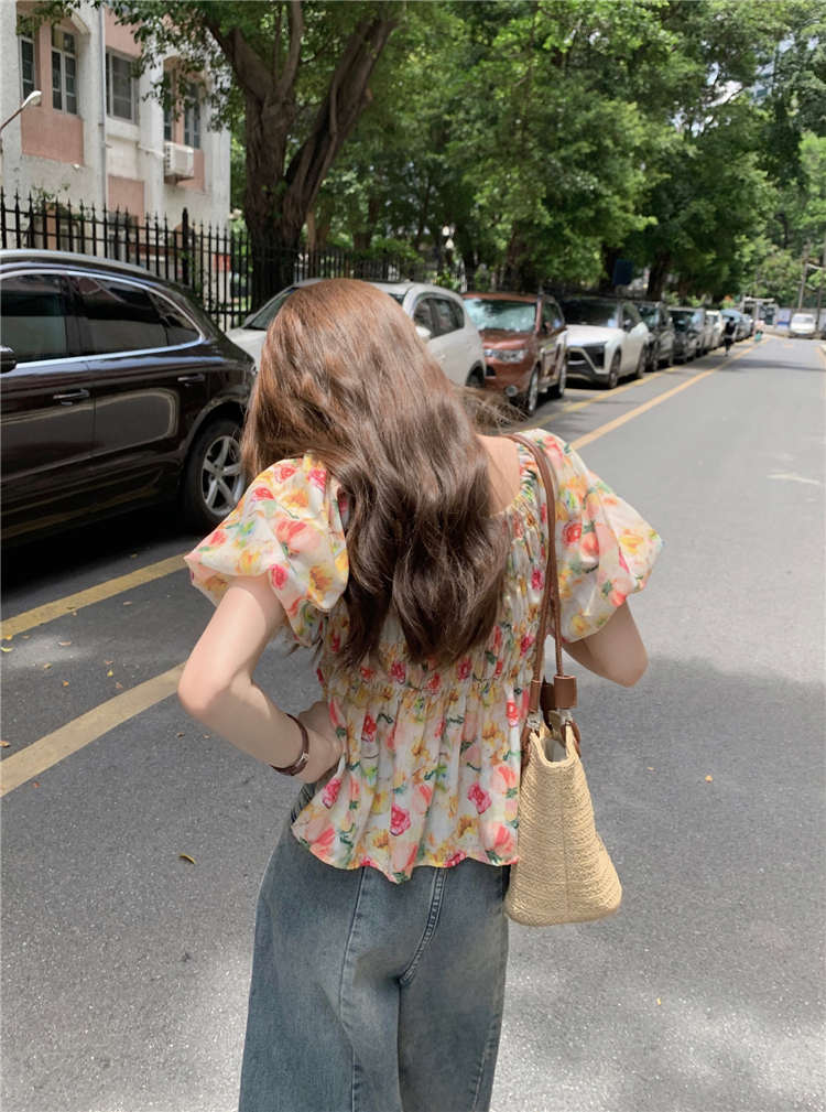花柄 ファッション レトロ花柄 夏色チュニック ふんわりブラウス