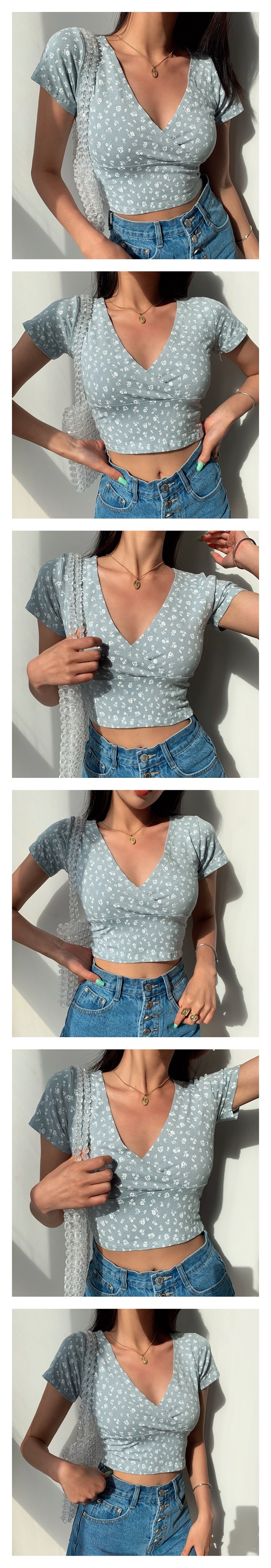 花柄 ファッション 優しい小花カシュクールTシャツ