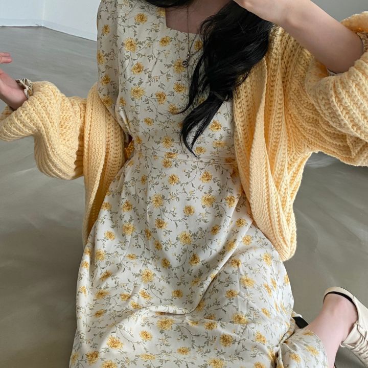 花柄 ファッション 優しい春色 小花柄 スクエアネック ワンピース