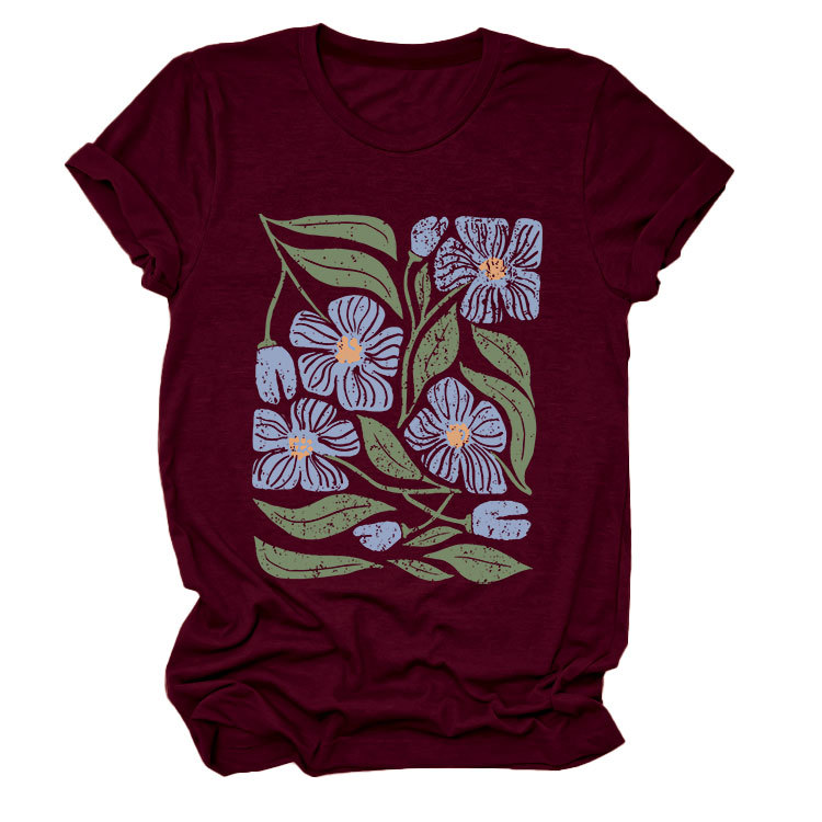 花柄 ファッション 優美な花園プリント 半袖Tシャツ