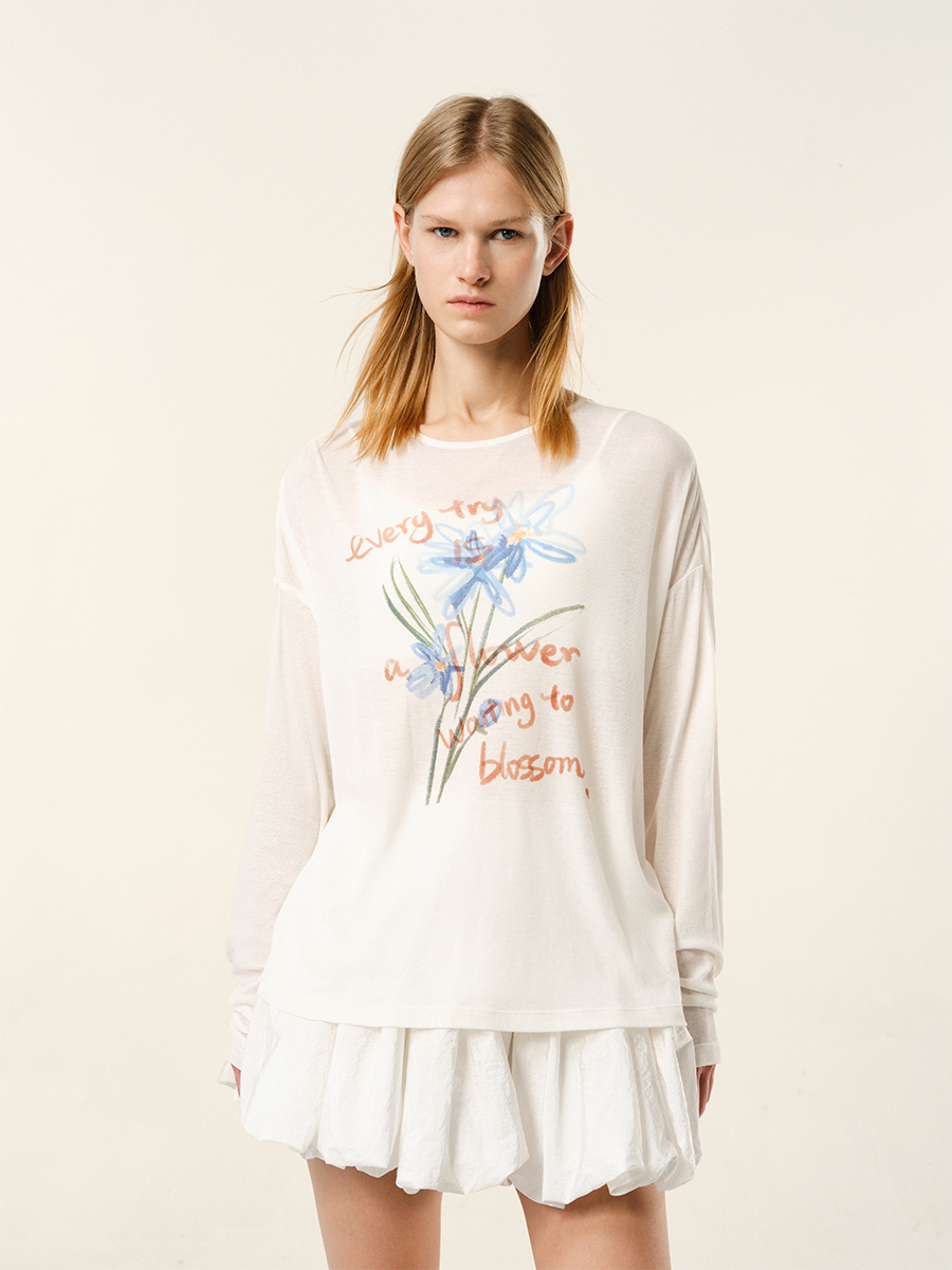 花柄 ファッション 花言葉 水彩画 長袖Tシャツ