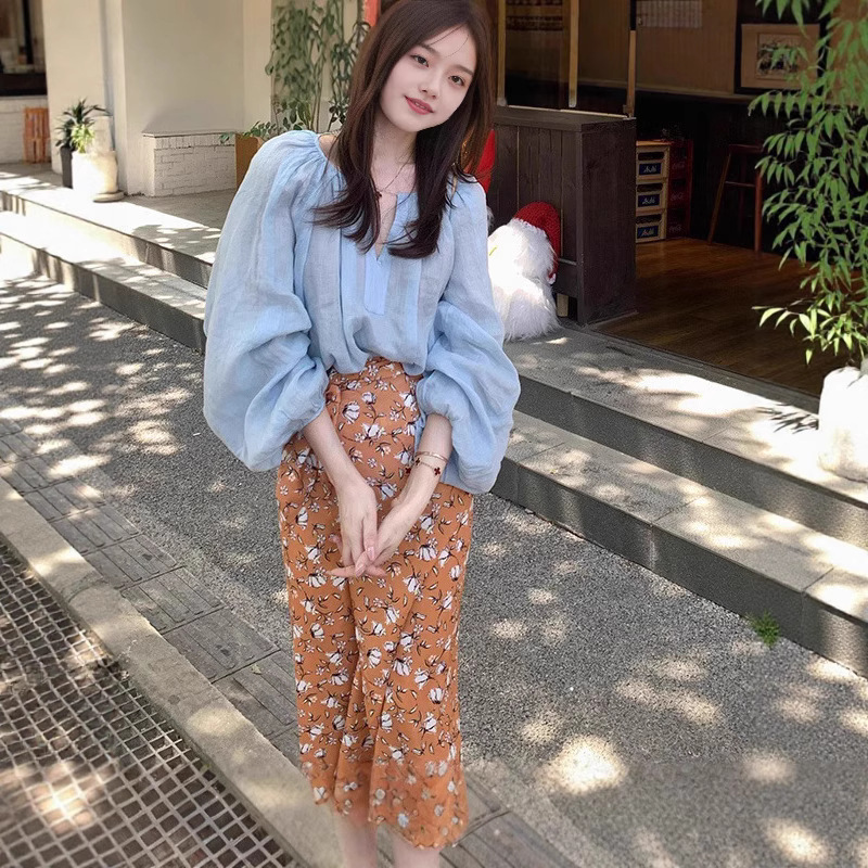花柄 ファッション 優美な小花柄ロングスカート