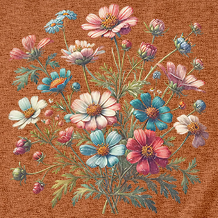 花柄 ファッション 野の花束 刺繍入り半袖カットソー