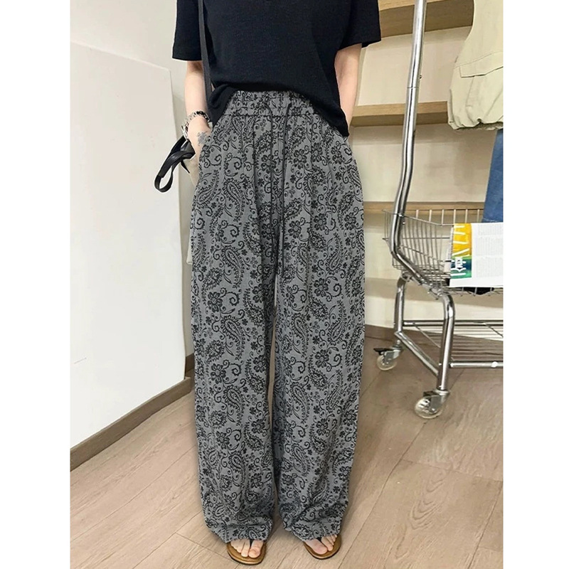 花柄 ファッション 優雅な花模様ワイドパンツ