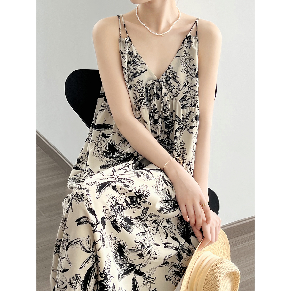 花柄 ファッション 優美な花柄キャミソールロングワンピース