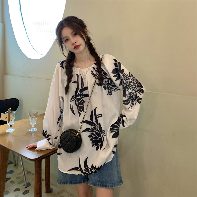 花柄 ファッション 秋映え 花柄ゆったりTシャツ 体型カバー カジュアルトップス